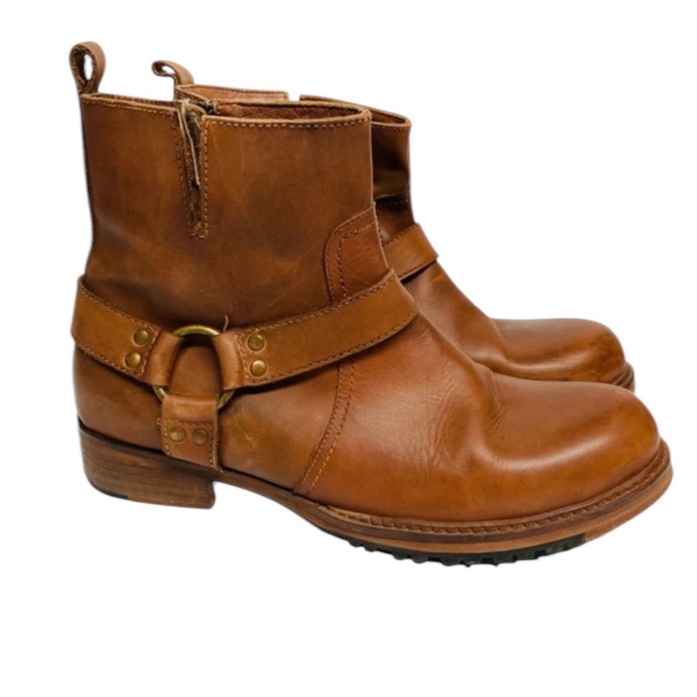 Vintage Foundry Co Brown Distressed Leather Western Harness Moto Ankle Boots 10